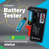 Mercury battery tester graphic with a Maplin AA battery being tested