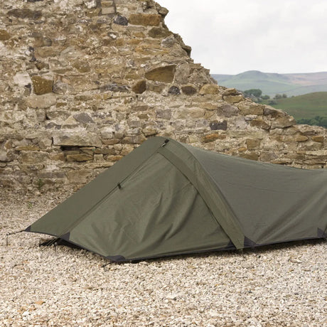 Snugpak Ionosphere IX WGTE Tent pitched with the door closed, seen from the side