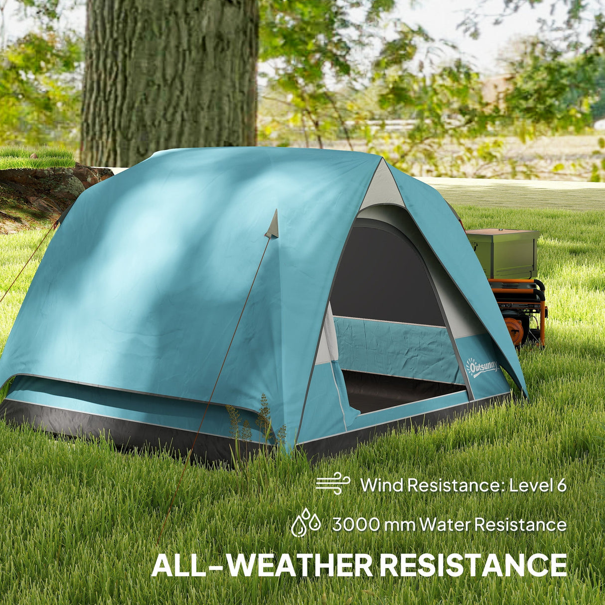 Outsunny 3-4 Person Camping Tent - Navy Blue & Light Blue groundsheet detail