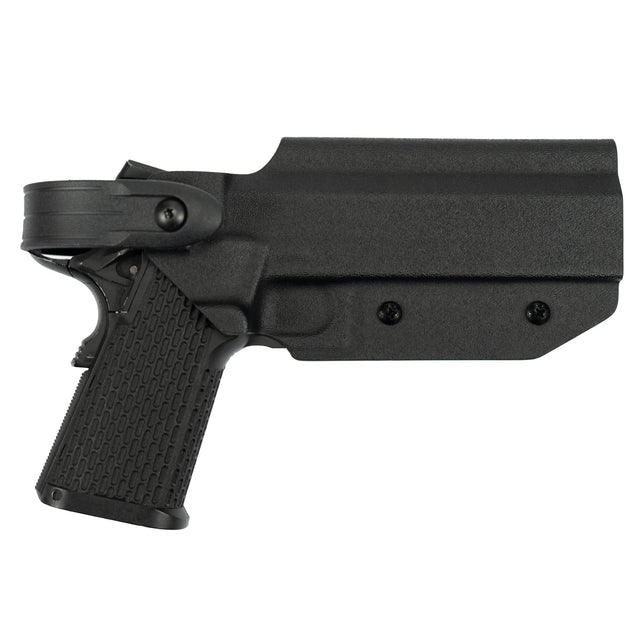 Kydex Customs L2S 2011/Hicapa Holster in black from the side on white background