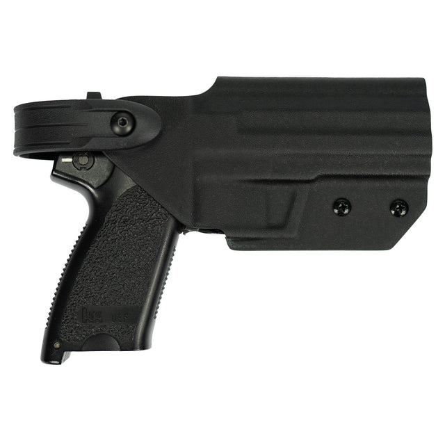Kydex Customs L2S H&K USP Full Size Holster in black from the side on white bakground