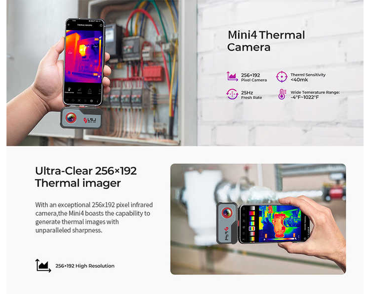 LSJ Mini4 checking an electrical panel and pipework on an Android phone