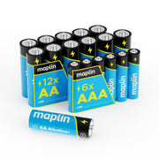 Maplin mixed pack of 12 AA and 6 AAA alkaline batteries
