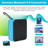 Maplin speaker Bluetooth 5.0 graphic linking to phone, tablet and laptop