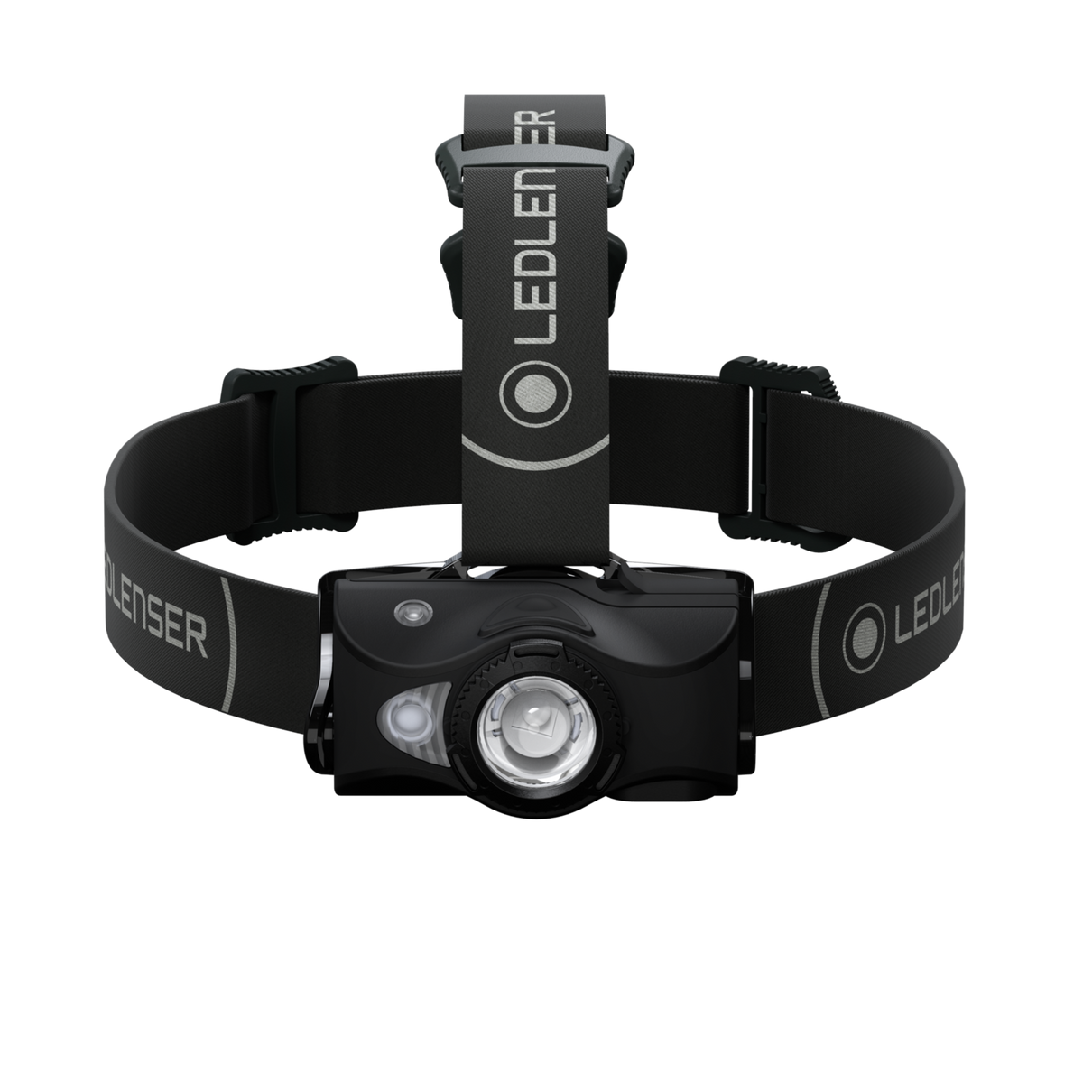 Ledlenser MH8 head torch front view showing the headband and top strap
