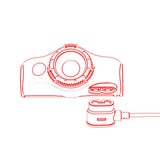 Line drawing of the Ledlenser MH8 magnetic charging connector clipping to the lamp head