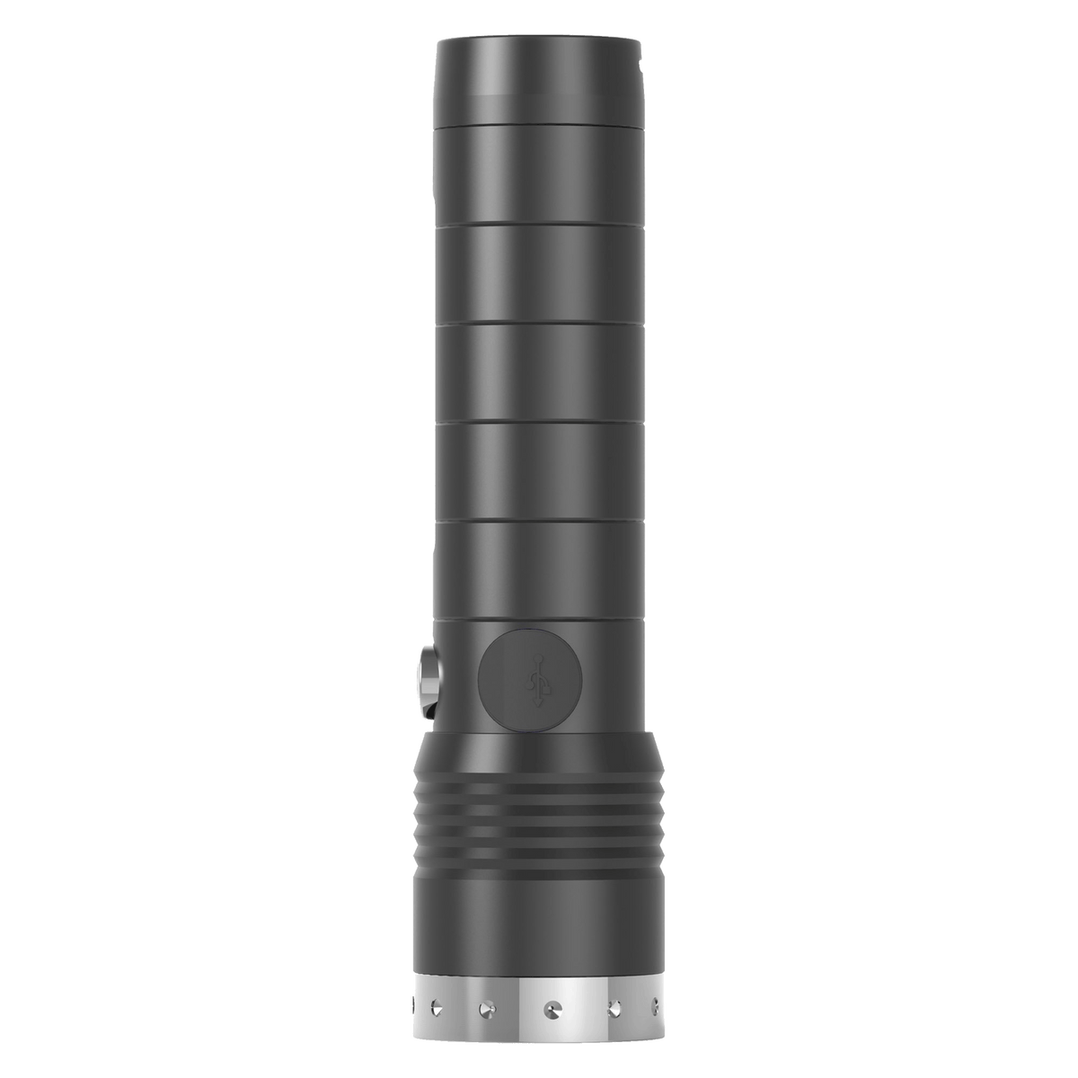 Ledlenser MT14 torch standing upright, showing the side switch and charging port cover