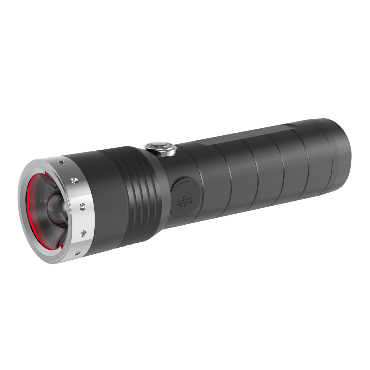 Ledlenser MT14 rechargeable torch, angled view of the focus head