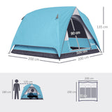 Outsunny 3-4 Person Camping Tent - Navy Blue & Light Blue side profile