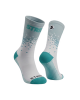 Stride North East Jade Force running socks, pair with teal cuff fading to white and teal heel and toe
