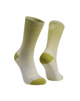 Stride North East Yellow Haze running socks, pair in pale yellow fading to off-white with olive heel and toe