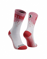Stride North East Flash Pink running socks, pair with pink cuff fading to white and red heel and toe