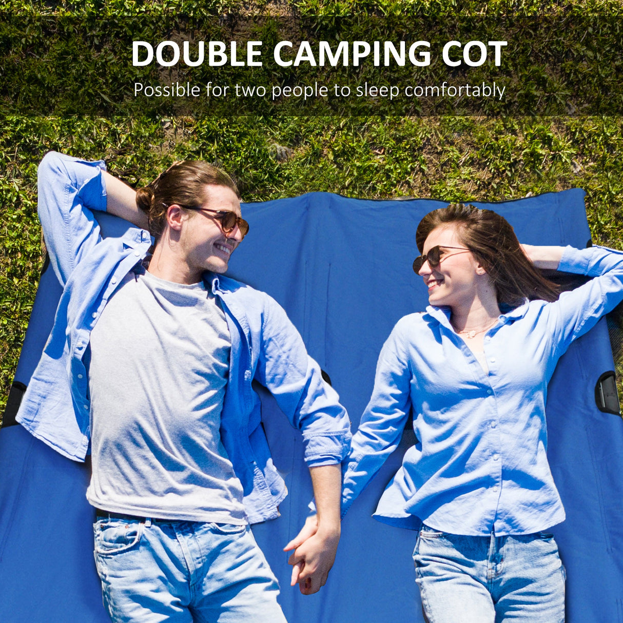 Outsunny Double Camping Cot Bed - Blue packed in carry bag