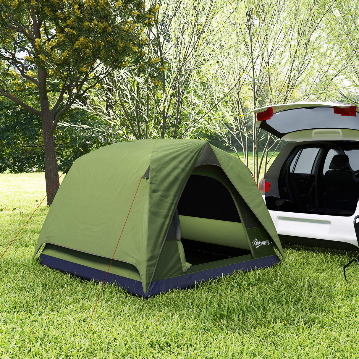 Outsunny 3-4 Person Camping Tent - Olive Green & Grey packed in carry bag