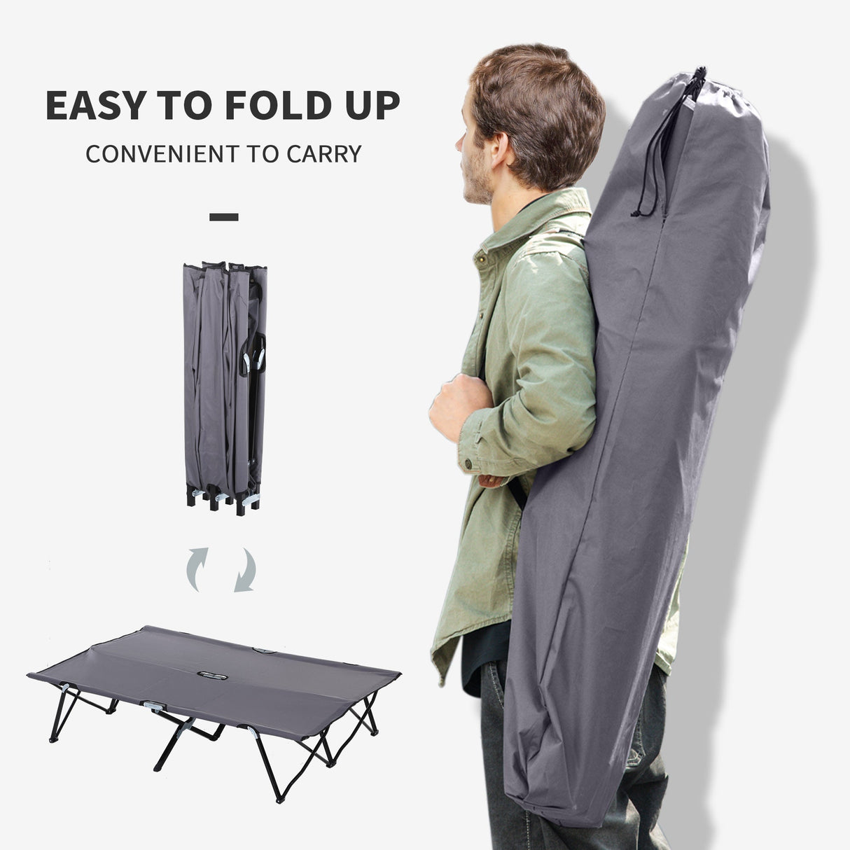 Outsunny Double Camping Cot Bed - Grey folded profile