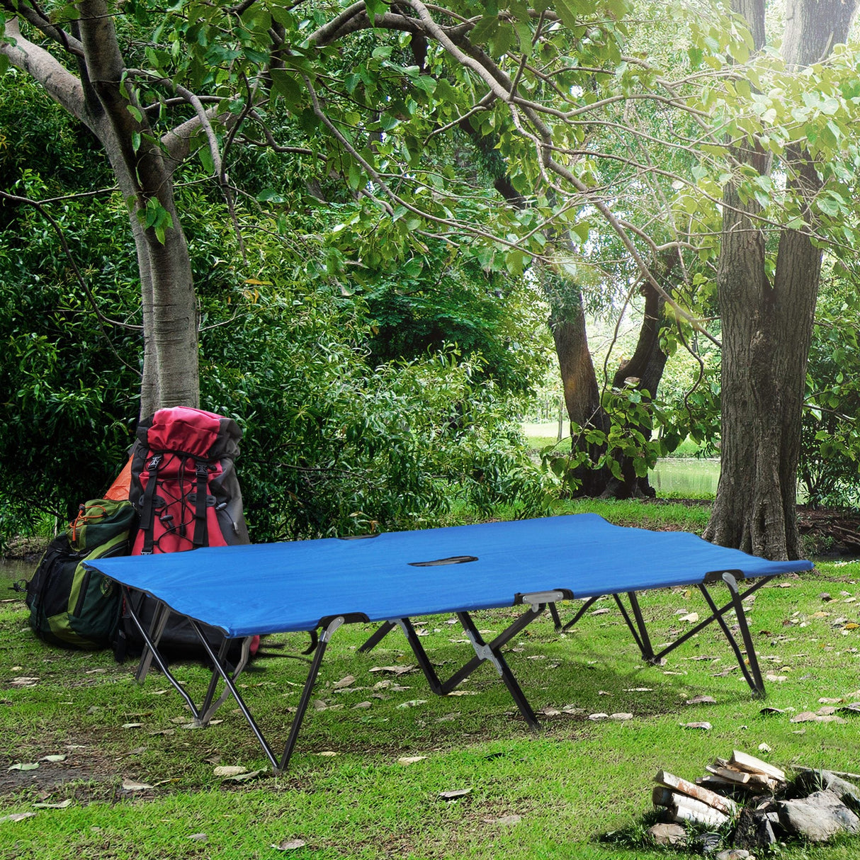 Outsunny Double Camping Cot Bed - Blue alternate angle