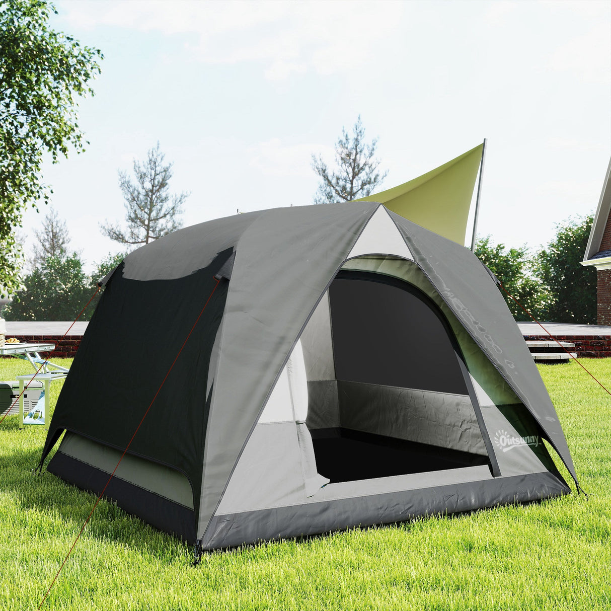Outsunny 3-4 Person Camping Tent - Dark Grey stakes ropes and accessories