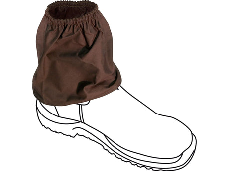 Brown Oz OverBoots oilskin sox saver with Velcro seam closed over a boot