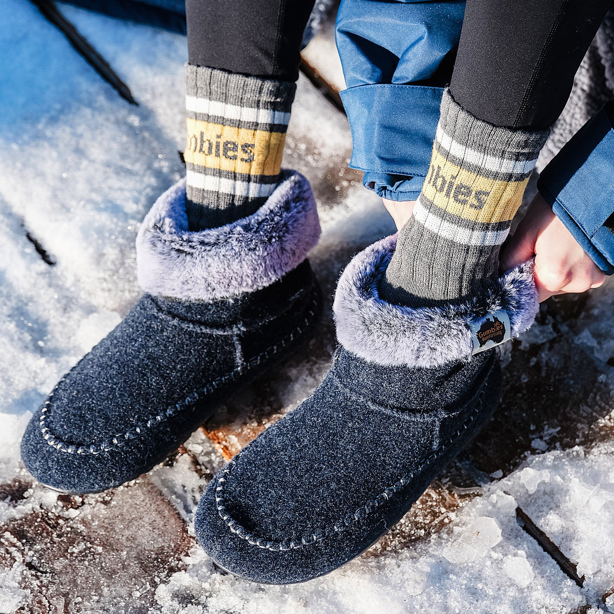 Gumbies Ossa High Slipper Boots - Women's Navy & Grey alternate view 2