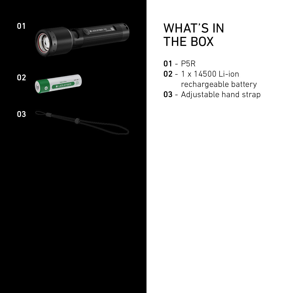 What is in the box with the Ledlenser P5R: torch, 14500 battery and hand strap