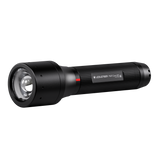 Ledlenser P6R Core QC rechargeable torch, angled view of the focus head
