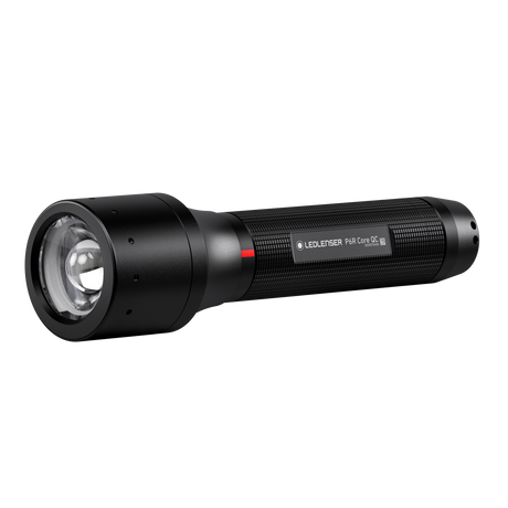 Ledlenser P6R Core QC rechargeable torch, angled view of the focus head