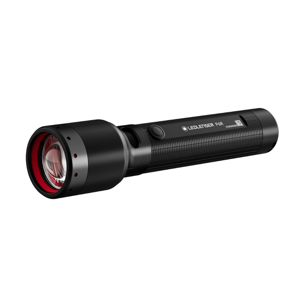Ledlenser P6R rechargeable torch, angled view of the focus head