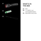 What is in the box with the Ledlenser P6R: torch, 18650 battery and hand strap
