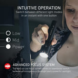 Woman using the Ledlenser P6R, with its one button control and focus system