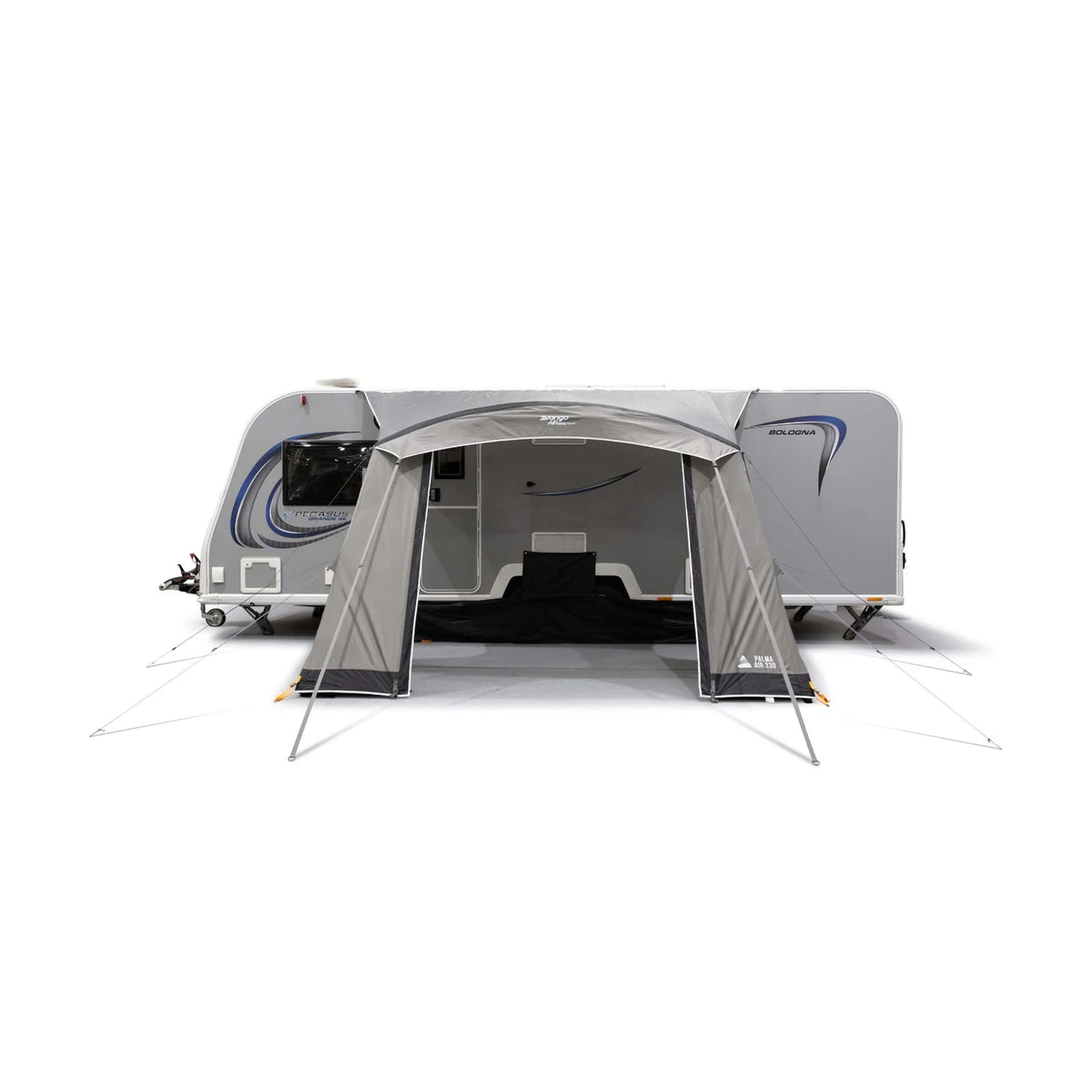 Front view of the Vango Palma Air 330 with the front panel open