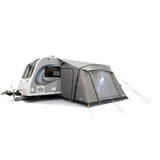 Vango Palma Air 330 inflatable awning pitched on a caravan, angle view