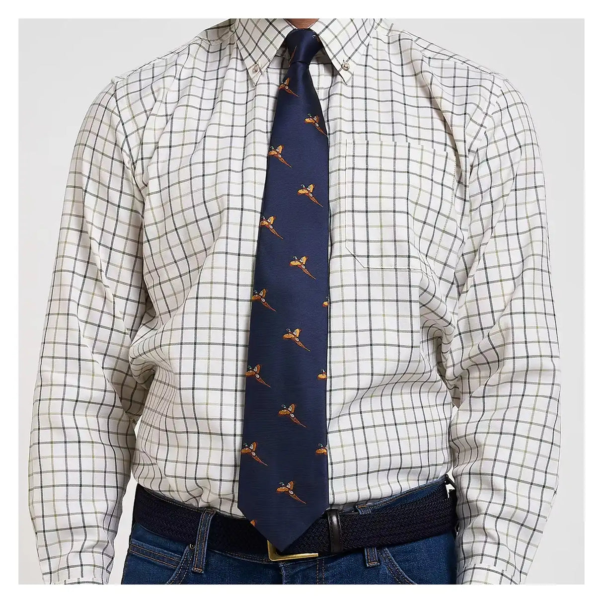 Jack Pyke Pheasant Tie - Navy Blue worn with a country shirt