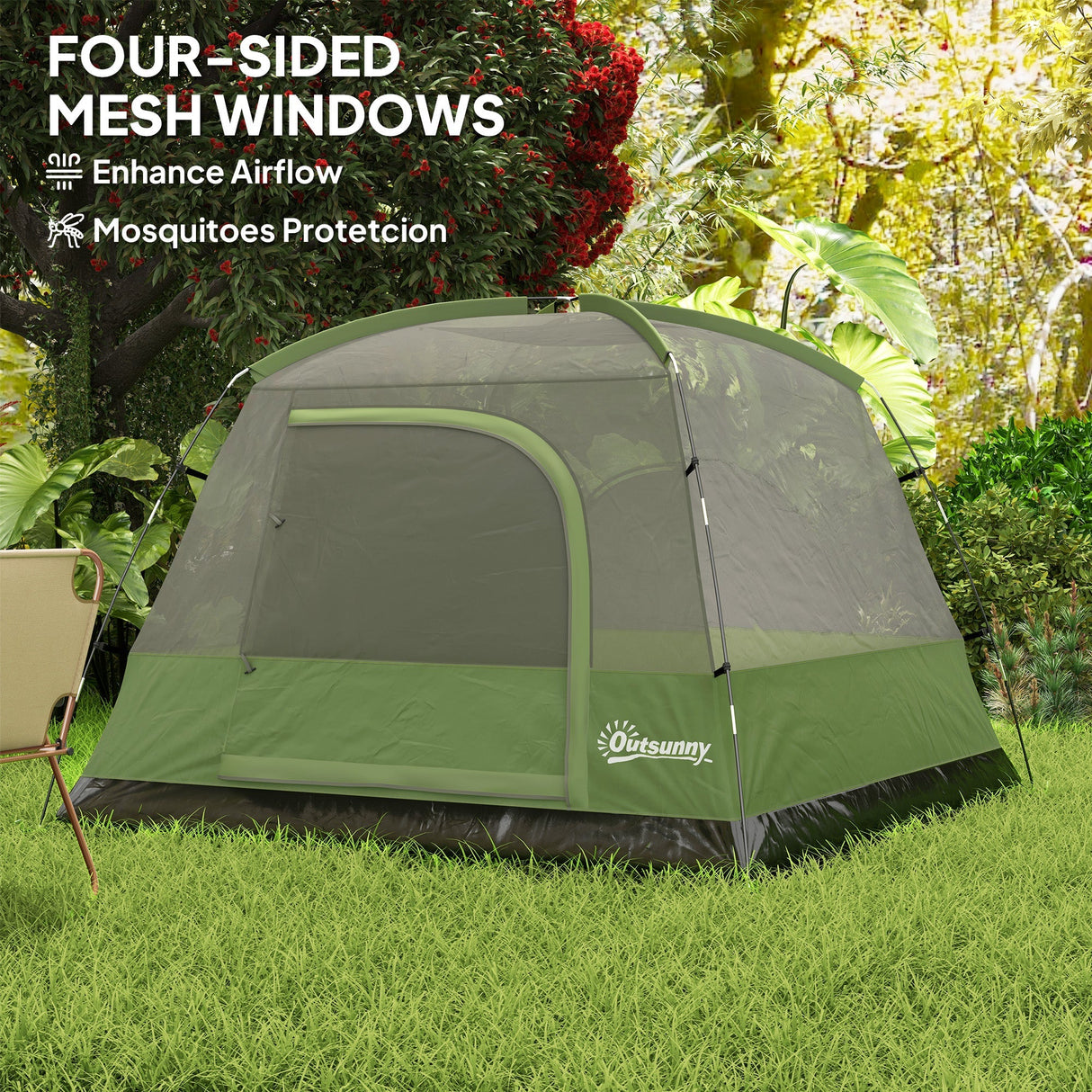 Outsunny 3-4 Person Camping Tent - Olive Green & Grey storage pocket detail