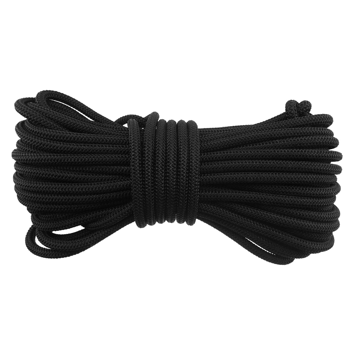 Coil of black bungee rope supplied with the Green S-Grade Tarpaulin with 10m of 6mm Bungee Rope