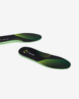Two Enertor running insoles angled to show the forefoot and heel shape