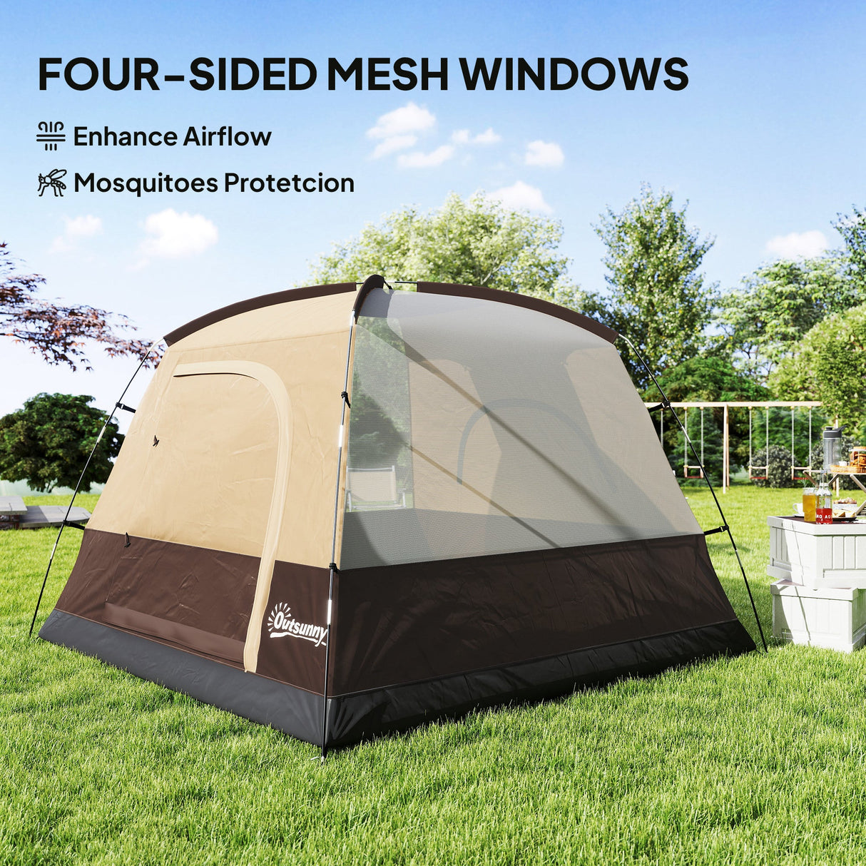 Outsunny 3-4 Person Camping Tent - Brown & Khaki storage pocket detail