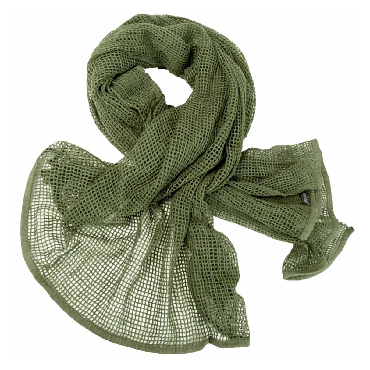 Web-Tex Scrim Net Scarf in olive green, styled as a scarf