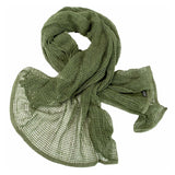 Web-Tex Scrim Net Scarf in olive green, styled as a scarf