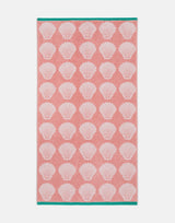 Anorak Shells Organic Cotton Towel - Pink and white bath towel flat lay