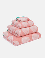Anorak Shells Organic Cotton Towel - Pink and white folded stack