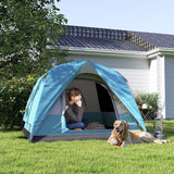Outsunny 3-4 Person Camping Tent - Navy Blue & Light Blue alternate front angle