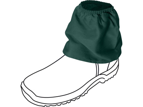 Dark green Oz OverBoots standard cotton sox saver over a work boot