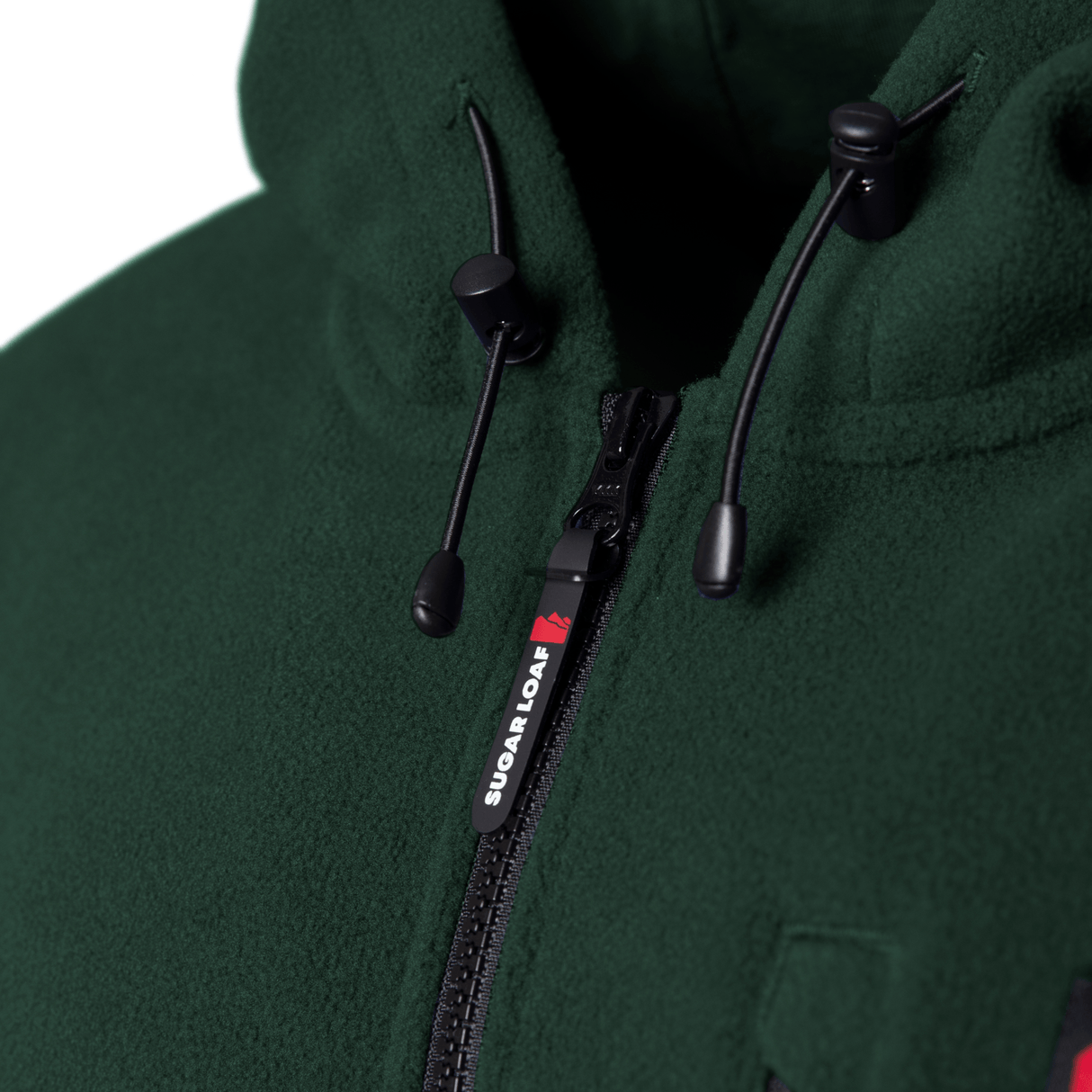 Sugar Loaf Dawnbreaker Polar Fleece Hoodie in Green close up of zip closure