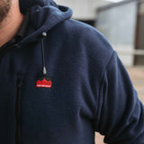 Sugar Loaf Dawnbreaker Polar Fleece Hoodie in Navy Blue close up of logo on chest
