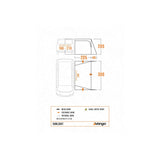 Vango Sunlight floorplan, 180-210cm attachment height, measurements in cm