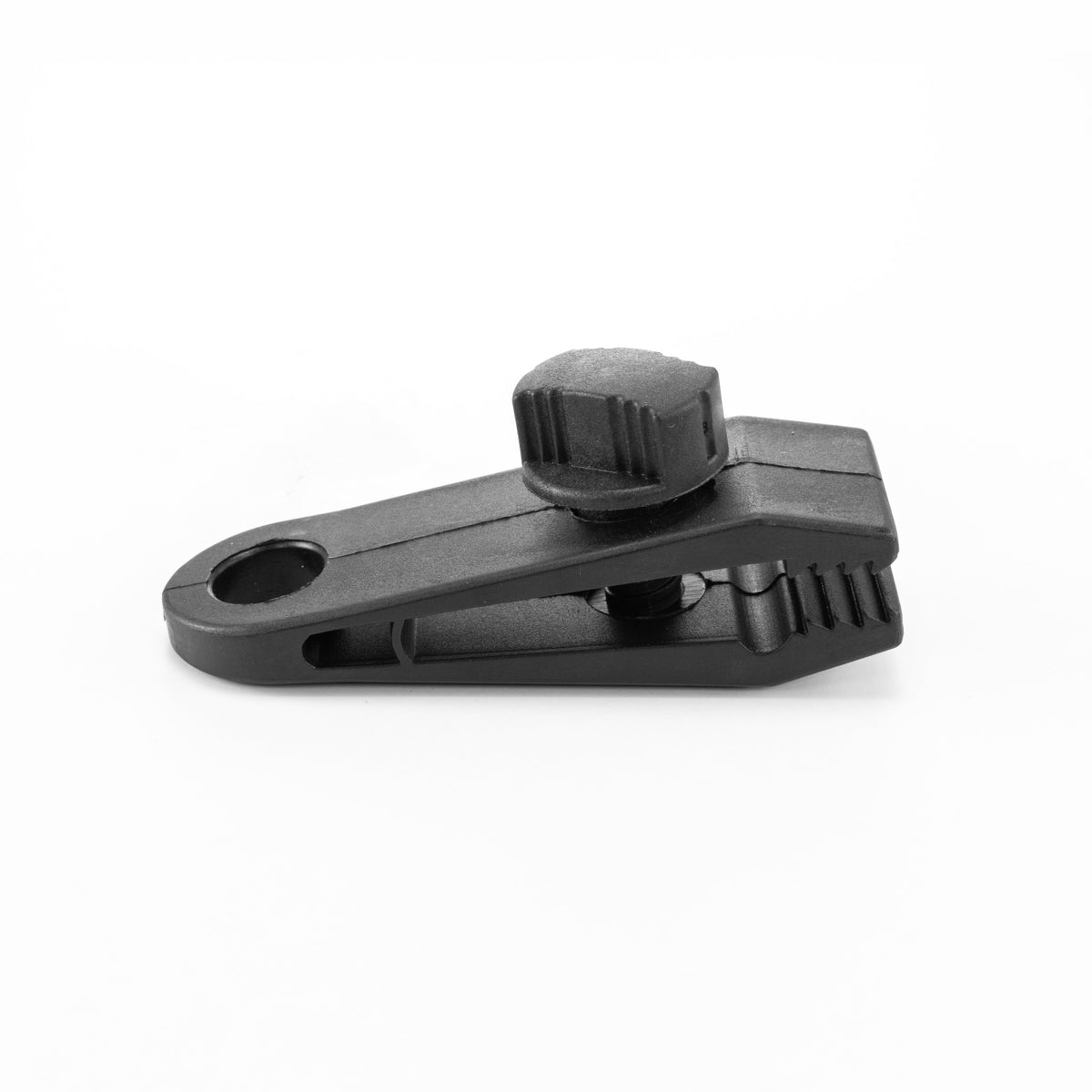 Screw-type tarp clip from the Green/Brown L-Grade Tarpaulin with 10 x 6" Bungee Balls (Black) and 10 x Screw Type Tarp Clips, side view