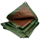 Green/Brown L-Grade Tarpaulin with 20 x 6" Bungee Balls (White) partly folded with the brown inner side showing
