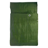 Green/Brown L-Grade Tarpaulin with 20 x 6" Bungee Balls (White) folded flat, green side up