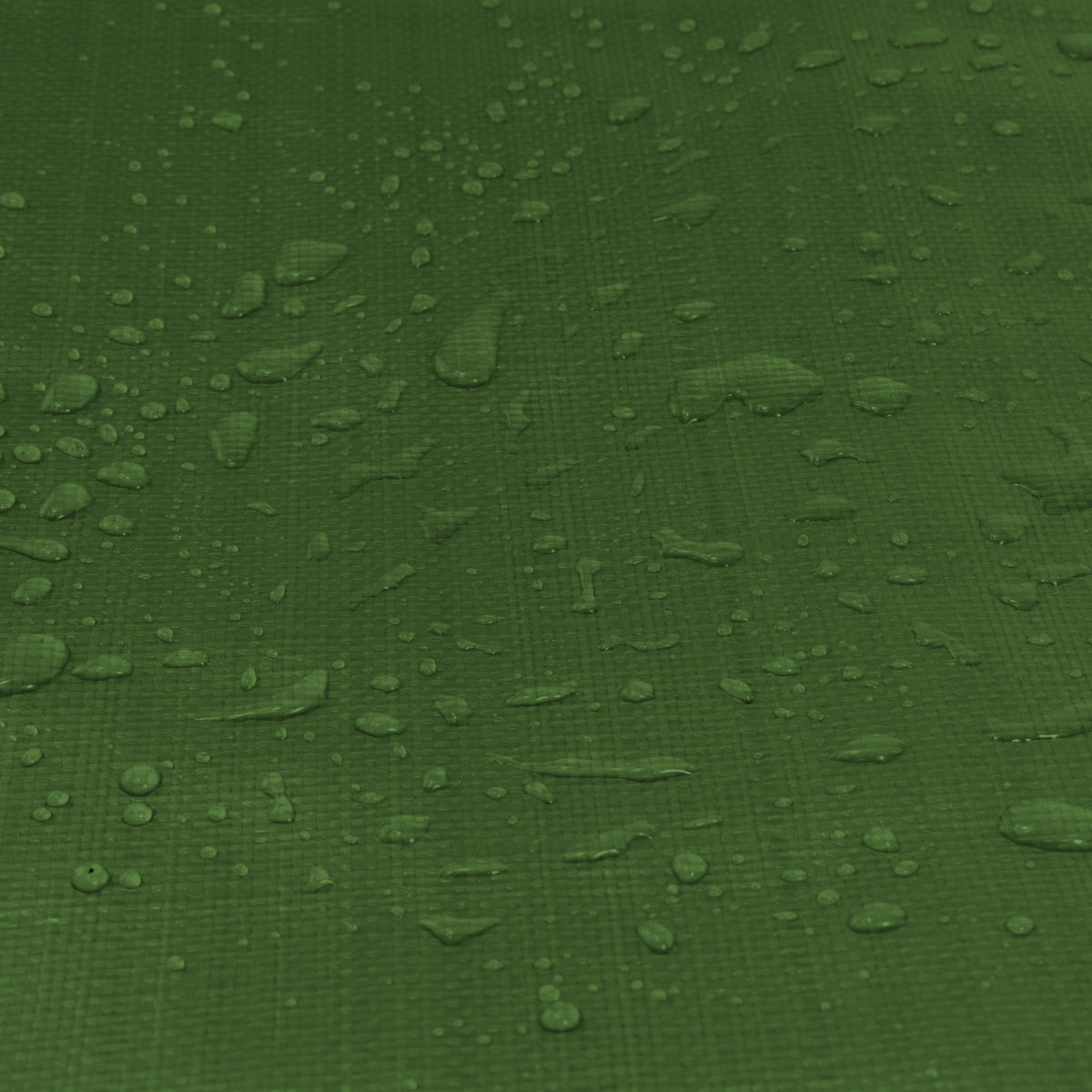 Water droplets on the green surface of the Green/Brown L-Grade Tarpaulin 2m x 3m