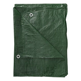 Green S-Grade Tarpaulin with 10m of 6mm Bungee Rope folded with one corner turned back to show the aluminium eyelets